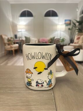 Rae Dunn White Ceramic 'Beware of Dog' Mug with Yellow Doghouse